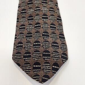 Valentino Cravatte Vintage Necktie Silk Tie Brown Black Geometric Made in Italy